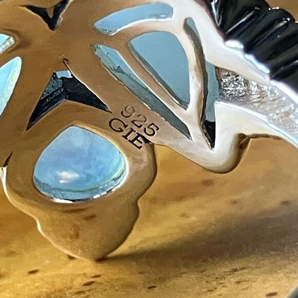 Genuine Aquamarine Sterling Silver Ring Size 9 - Picture 6 of 9